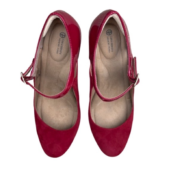 Gianni Bernini Velmah Red Suede Patent Leather Ankle Strap Mary Jane Heels 10M - Picture 7 of 12